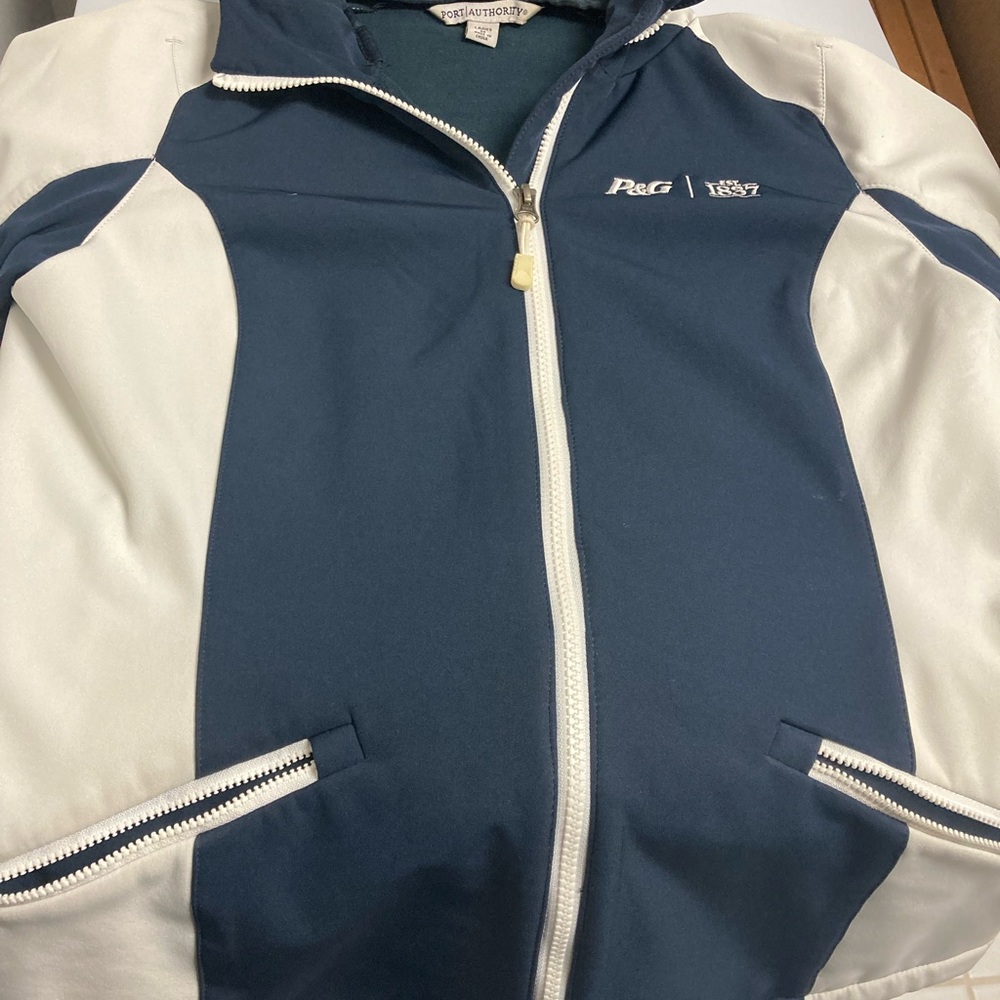 P&G logo hooded rain jacket.